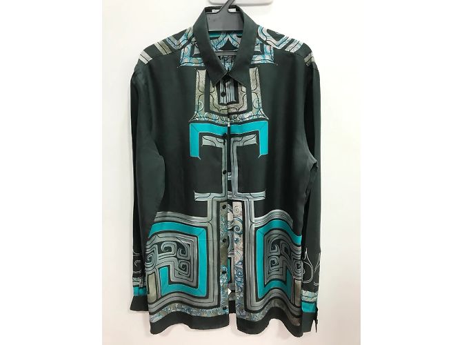 VERSACE-Sammlung 100% Seidenhemd mit Knöpfen Blau - Ansicht 2