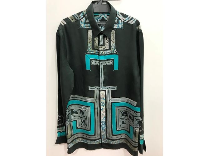 VERSACE-Sammlung 100% Seidenhemd mit Knöpfen Blau - Ansicht 3