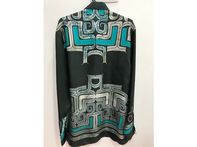 VERSACE-Sammlung 100% Seidenhemd mit Knöpfen Blau - Ansicht 4