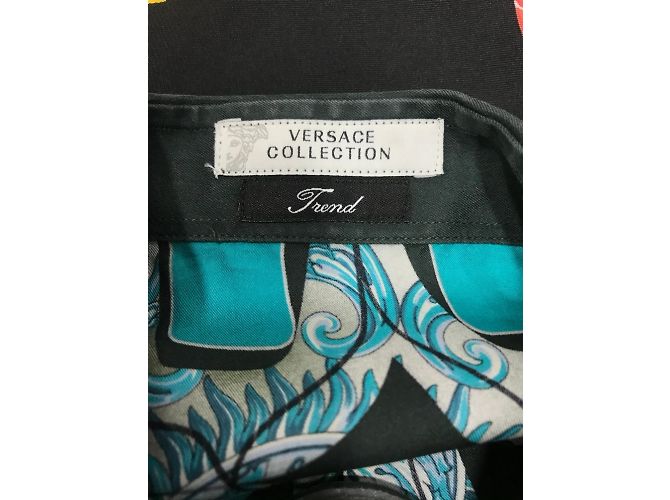 VERSACE-Sammlung 100% Seidenhemd mit Knöpfen Blau - Ansicht 6