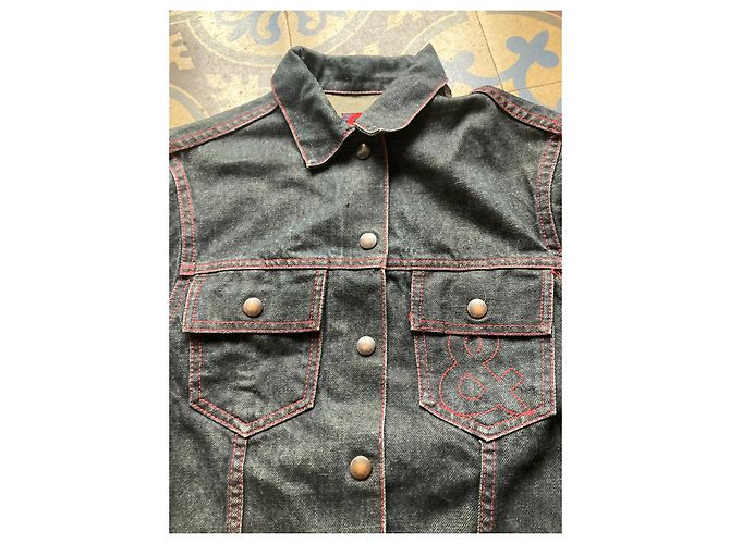 Giacca di jeans Dolce & Gabbana in cotone nero rosso blu navy azzurro Blu chiaro - vista 5