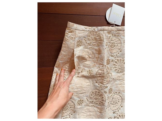 Mini saia Chloé em brocado de seda dourado e bege rosado - vista 2