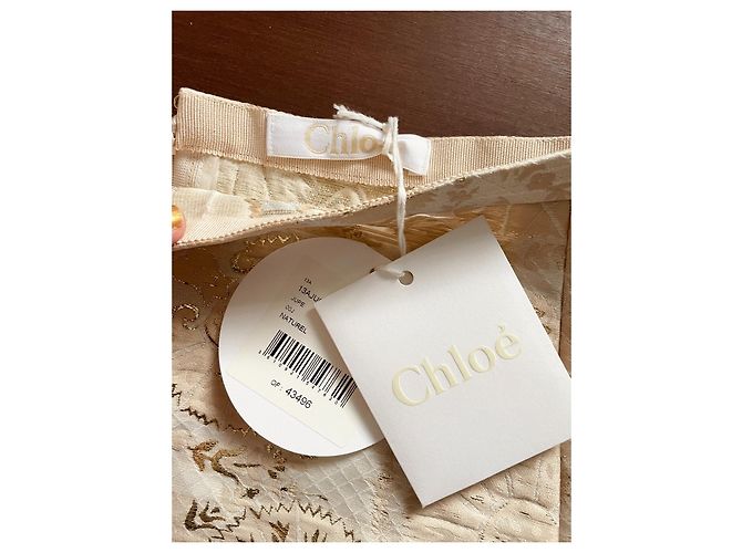 Mini saia Chloé em brocado de seda dourado e bege rosado - vista 3