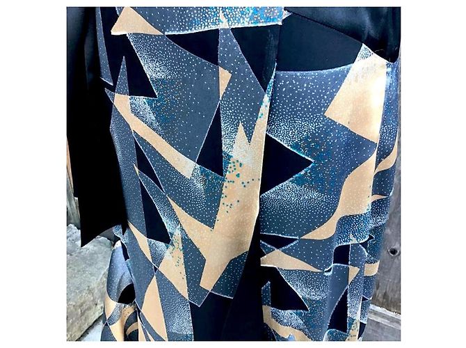 Diane Von Furstenberg DvF Rezina Wickelkleid aus Seidenmischung Schwarz Blau Golden Hellblau Dunkelblau - Ansicht 8