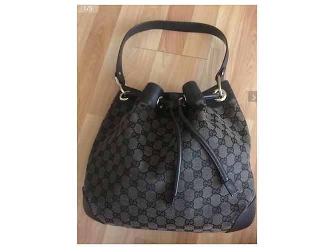 Borsa Gucci Marrone Scuro Cotone Pelle - vista 2