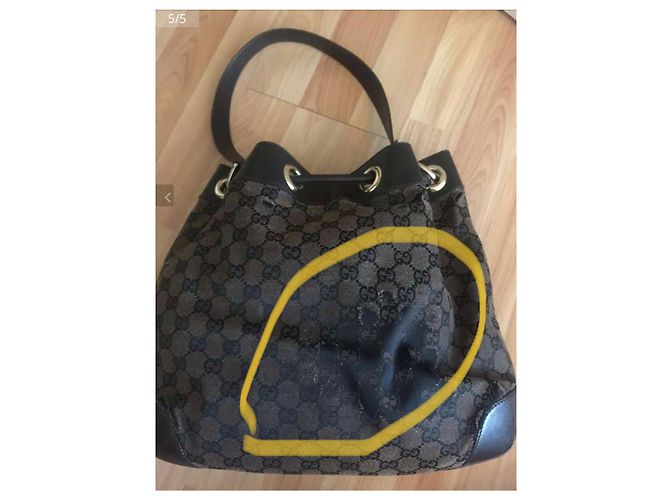 Borsa Gucci Marrone Scuro Cotone Pelle - vista 5