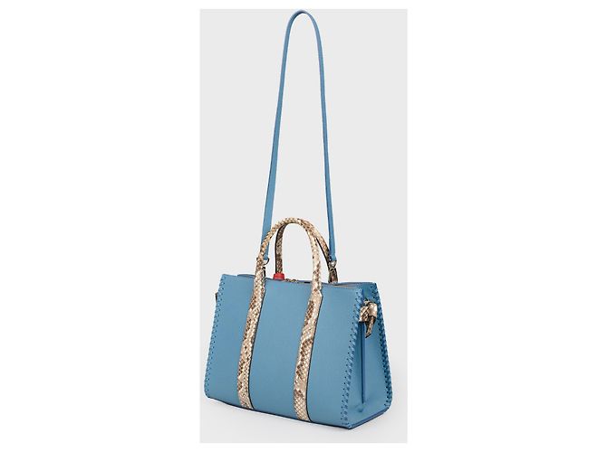 Louis Vuitton Bleu Glacier Cuir Plume Leder und Python Very Tote Bag Blau - Ansicht 3