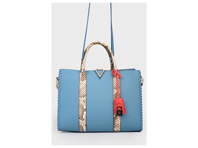 Louis Vuitton Bleu Glacier Cuir Plume Leder und Python Very Tote Bag Blau - Ansicht 4