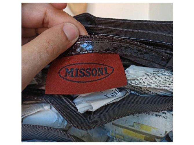 Missoni borsa in pelle rettile e tessuto Marrone - vista 7