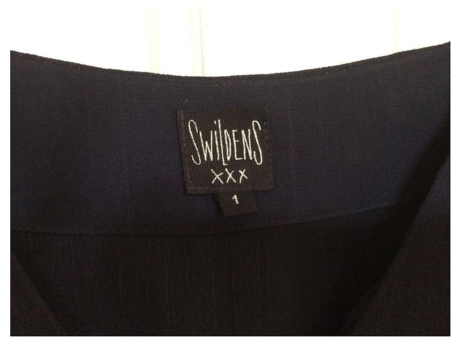Swildens Kleid aus blauem Viskose-Crêpe mit Perlengürtel Marineblau - Ansicht 6