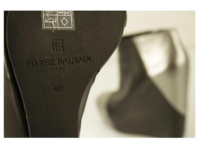 Pierre Balmain Schwarz Leder & Silberne Keil-Plattform Ankle Boot Booties Schuhe 40 Silber Hardware - Ansicht 8