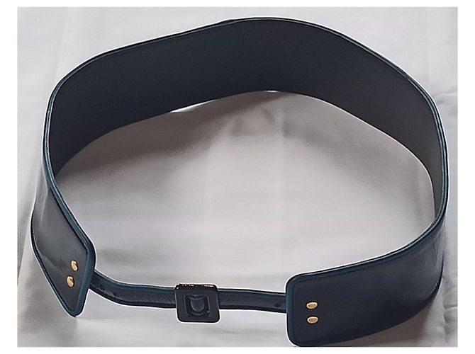 Cintura larga Yves Saint Laurent in vernice nera e blu ottanio Nero - vista 2