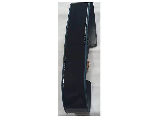 Cintura larga Yves Saint Laurent in vernice nera e blu ottanio Nero - vista 3