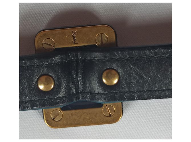 Cintura larga Yves Saint Laurent in vernice nera e blu ottanio Nero - vista 5