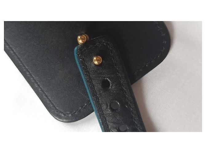 Cintura larga Yves Saint Laurent in vernice nera e blu ottanio Nero - vista 6