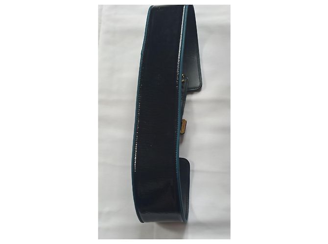 Cintura larga Yves Saint Laurent in vernice nera e blu ottanio Nero - vista 8