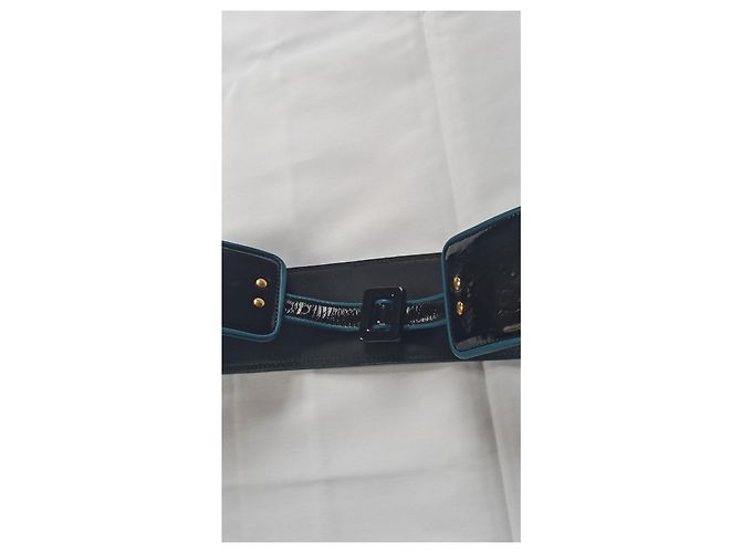 Cintura larga Yves Saint Laurent in vernice nera e blu ottanio Nero - vista 9