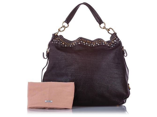 Miu Miu Borsa tote in pelle decorata Spalla Nero - vista 5