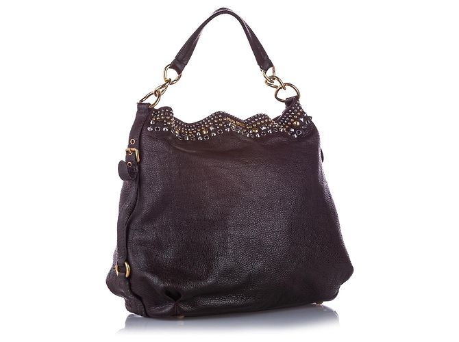 Miu Miu Borsa tote in pelle decorata Spalla Nero - vista 6