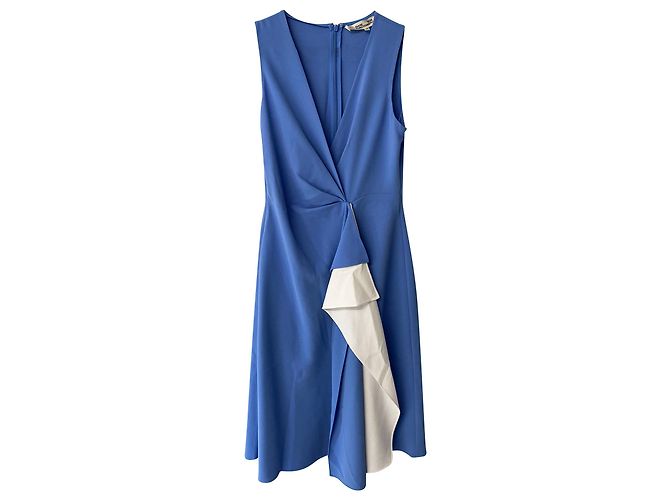 Diane Von Furstenberg Addison Abito a balze blu e bianco - vista 6