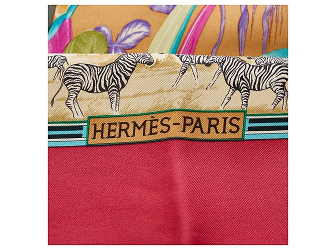 Hermès Sciarpa di seta rossa Hermes Tropiques Rosso - vista 2