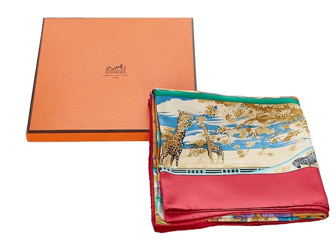 Hermès Sciarpa di seta rossa Hermes Tropiques Rosso - vista 6