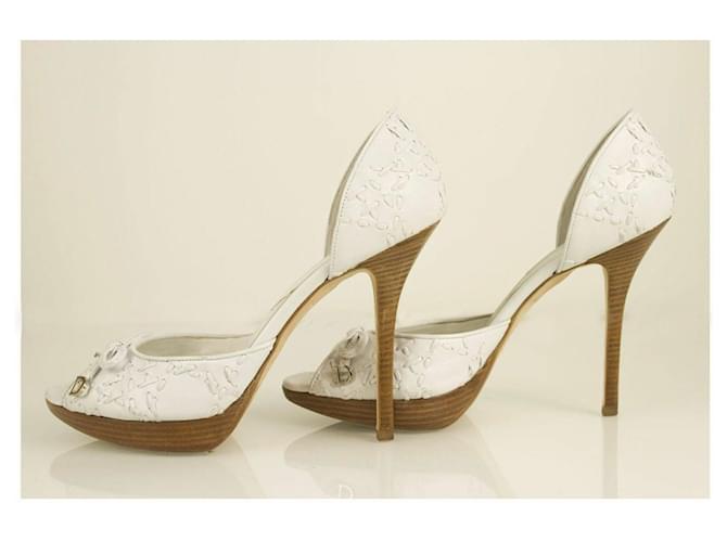 Christian Dior White Woven Leather Peep Toe Pumps Platform Shoes sz 39
