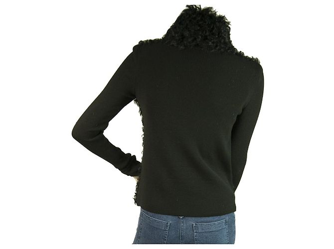 Twin Set Simona Barbieri Schwarzer Hammelfell-Strickjacke aus Wolle vorne Gr 42 - view 2