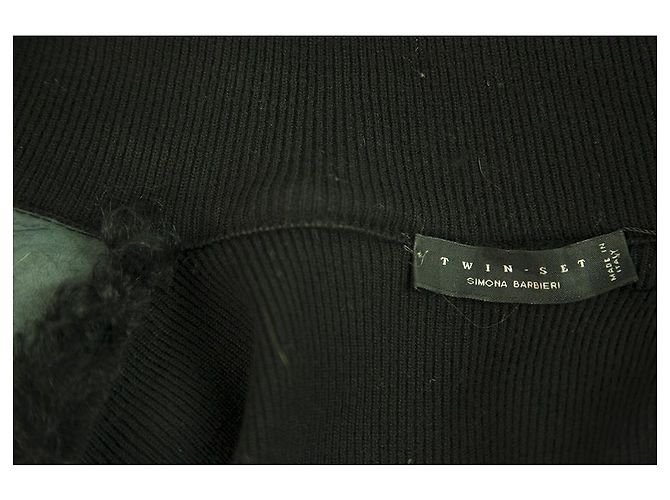 Twin Set Simona Barbieri Schwarzer Hammelfell-Strickjacke aus Wolle vorne Gr 42 - view 3