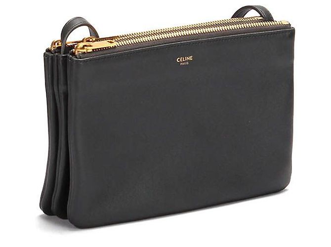 Céline Borsa a tracolla Celine Trio Leather in pelle di vitello nera - vista 3