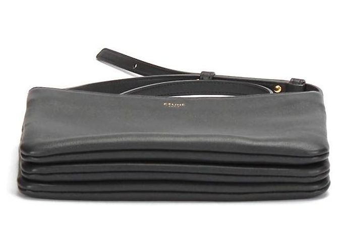 Céline Borsa a tracolla Celine Trio Leather in pelle di vitello nera - vista 6