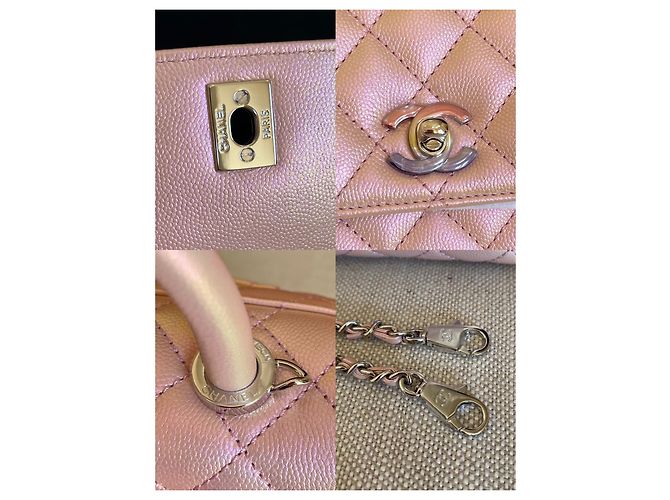 Chanel Manico Mini Coco Catena Iridescente Rosa Chiaro Caviale Argento - vista 10