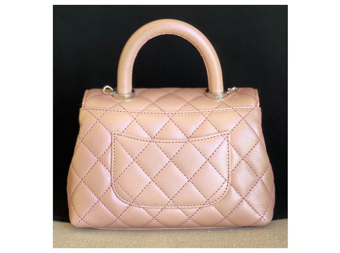 Chanel Manico Mini Coco Catena Iridescente Rosa Chiaro Caviale Argento - vista 3