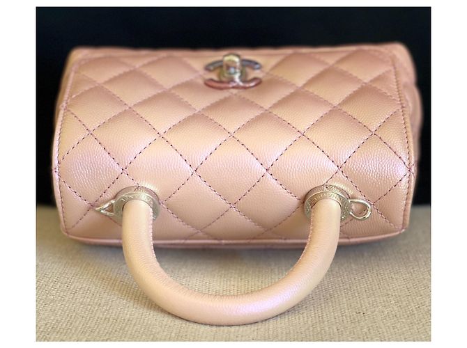 Chanel Manico Mini Coco Catena Iridescente Rosa Chiaro Caviale Argento - vista 5