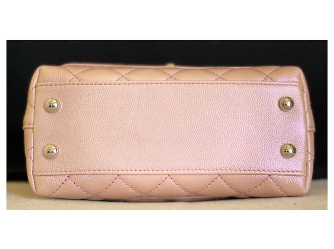 Chanel Manico Mini Coco Catena Iridescente Rosa Chiaro Caviale Argento - vista 6