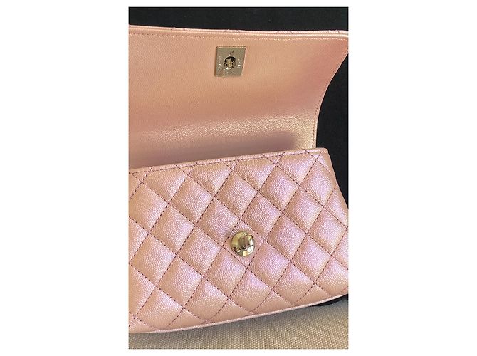 Chanel Manico Mini Coco Catena Iridescente Rosa Chiaro Caviale Argento - vista 7