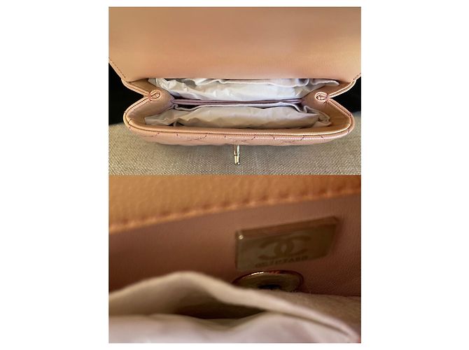 Chanel Manico Mini Coco Catena Iridescente Rosa Chiaro Caviale Argento - vista 8
