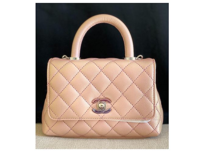 Chanel Manico Mini Coco Catena Iridescente Rosa Chiaro Caviale Argento - vista 9