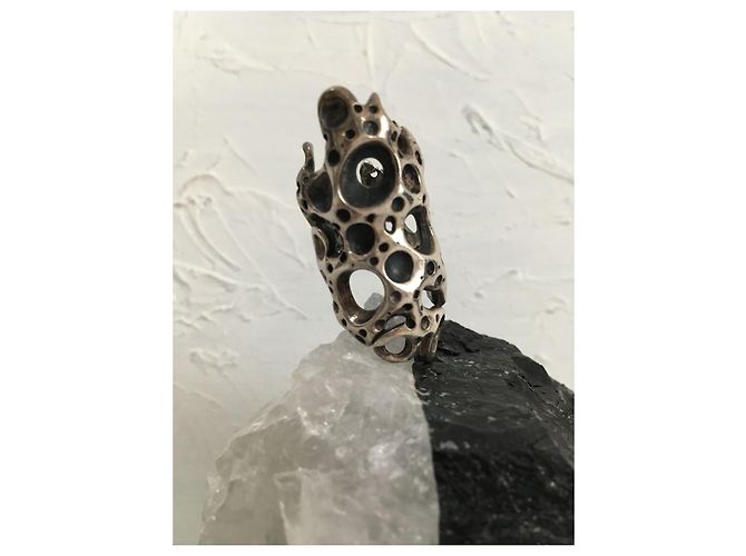Autre Marque Brutalistischer Fingerspitzenring Silber - Ansicht 3