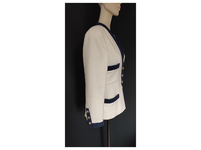 Chanel Ecru Wool Tweed Jacket with Navy Braid Multiple colors - view 3