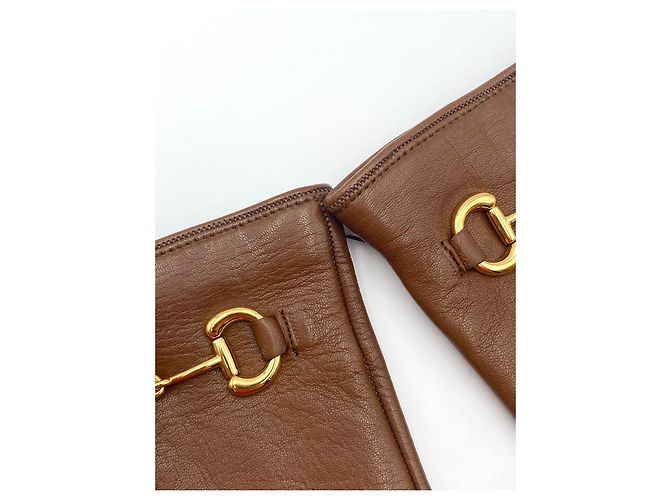 Luvas Gucci tamanho de grampo de couro marrom 7,5 - vista 2