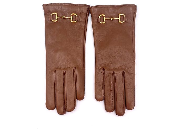 Luvas Gucci tamanho de grampo de couro marrom 7,5 - vista 3