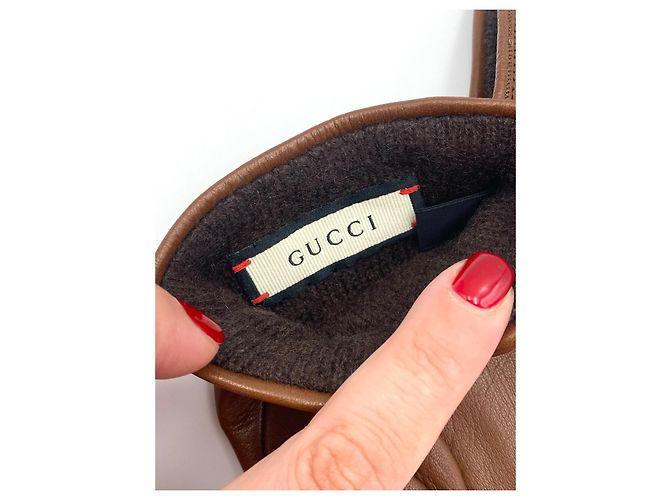 Luvas Gucci tamanho de grampo de couro marrom 7,5 - vista 7