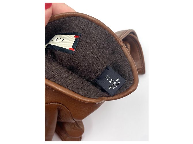 Luvas Gucci tamanho de grampo de couro marrom 7,5 - vista 8