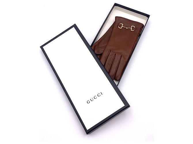 Luvas Gucci tamanho de grampo de couro marrom 7,5 - vista 9