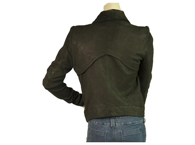 Helmut Lang Schwarze Perforierte Lederjacke mit seitlichem Reißverschluss und Wasserfallausschnitt Größe S - Ansicht 2