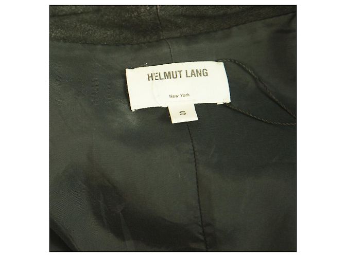 Helmut Lang Schwarze Perforierte Lederjacke mit seitlichem Reißverschluss und Wasserfallausschnitt Größe S - Ansicht 3