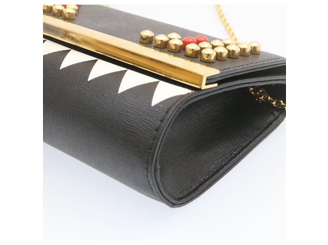 FENDI Mini Catena Monster 2Way Borsa a tracolla in pelle nera Auth 24431 - vista 10