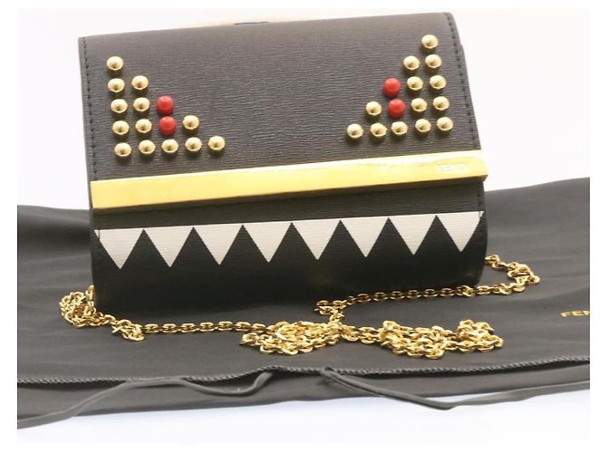 FENDI Mini Catena Monster 2Way Borsa a tracolla in pelle nera Auth 24431 - vista 19