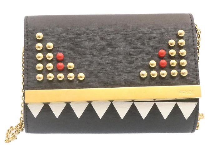 FENDI Mini Catena Monster 2Way Borsa a tracolla in pelle nera Auth 24431 - vista 2